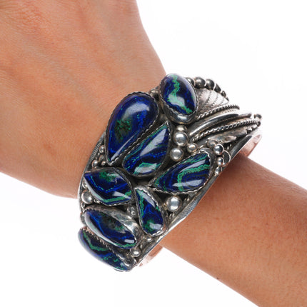 8" Tom Yazzie Navajo Vintage Azurite Huge sterling silver heavy cuff bracelet