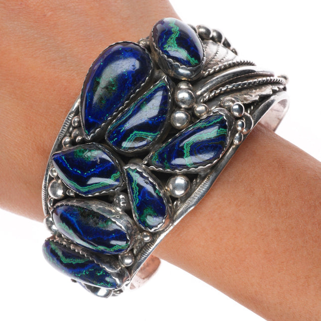 8" Tom Yazzie Navajo Vintage Azurite Huge sterling silver heavy cuff bracelet