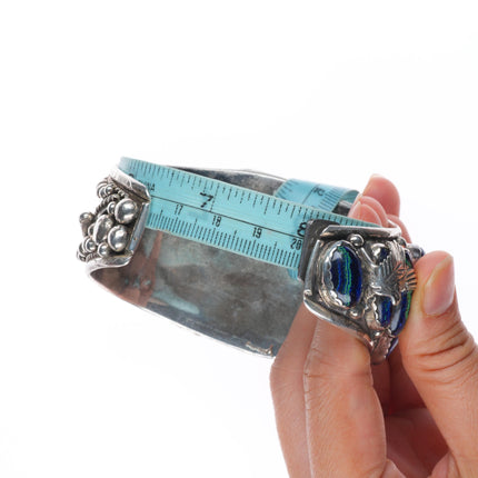 8" Tom Yazzie Navajo Vintage Azurite Huge sterling silver heavy cuff bracelet