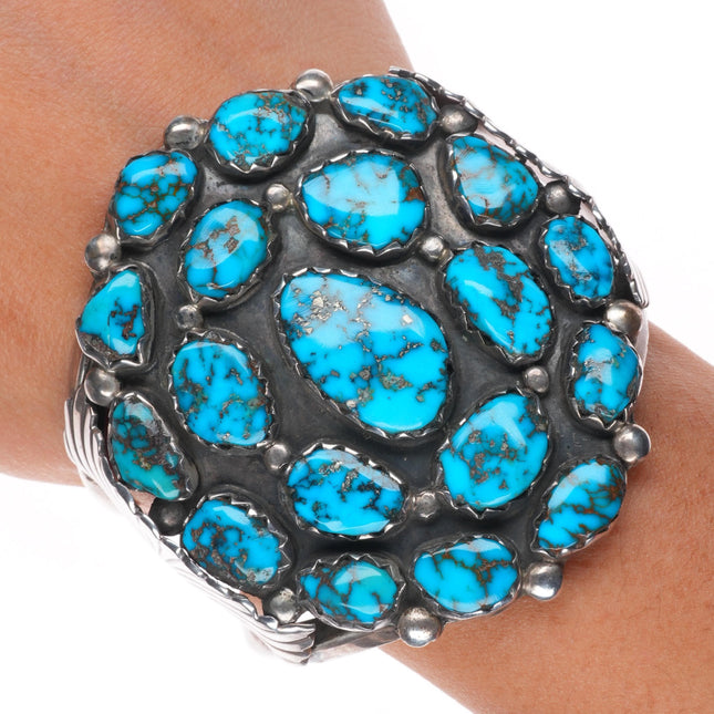 6.4" Simplicio Zuni Morenci spiderweb turquoise sterling silver cuff bracelet