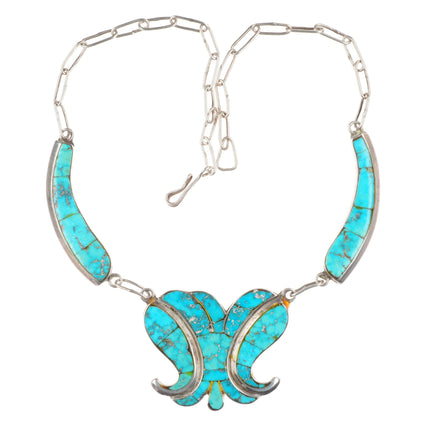 40's-50's vintage Zuni turquoise inlay Butterfly form necklace sterling silver