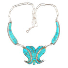 40's-50's vintage Zuni turquoise inlay Butterfly form necklace sterling silver