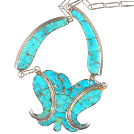 40's-50's vintage Zuni turquoise inlay Butterfly form necklace sterling silver