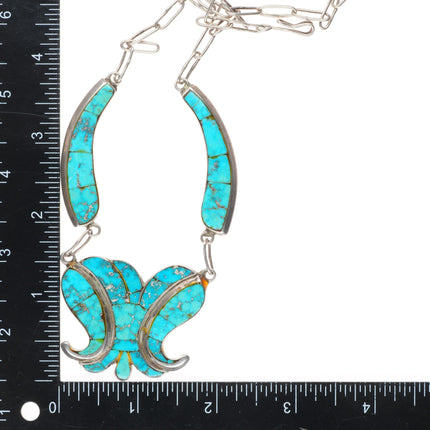 40's-50's vintage Zuni turquoise inlay Butterfly form necklace sterling silver