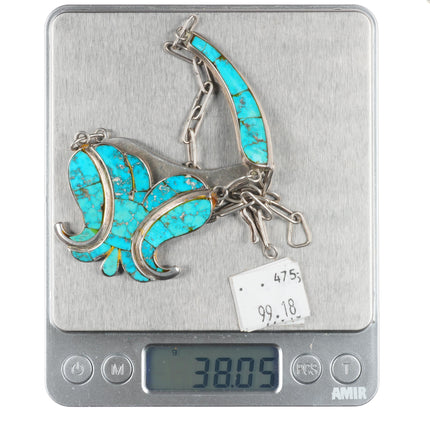 40's-50's vintage Zuni turquoise inlay Butterfly form necklace sterling silver