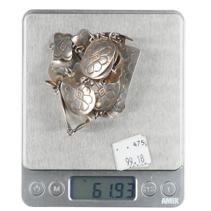 24.5" c1950's Navajo sterling silver link concho belt hatband stamped design