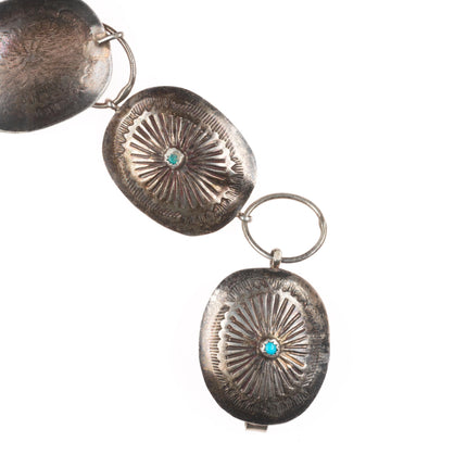 36" c1950's-60's Navajo sterling silver link concho belt/ hatband w/turquoise