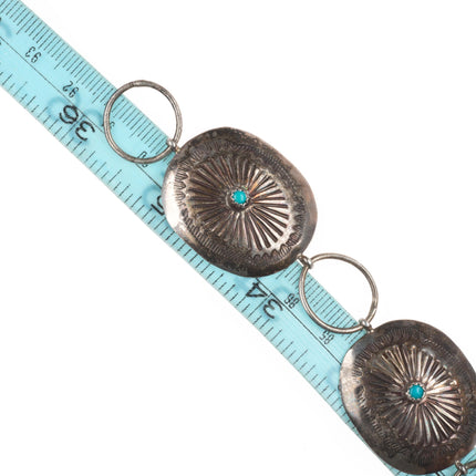 36" c1950's-60's Navajo sterling silver link concho belt/ hatband w/turquoise