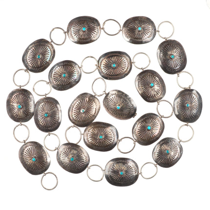 36" c1950's-60's Navajo sterling silver link concho belt/ hatband w/turquoise