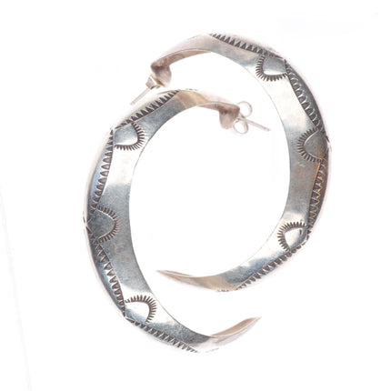 Vintage Navajo hand stamped sterling silver large hoop earrings