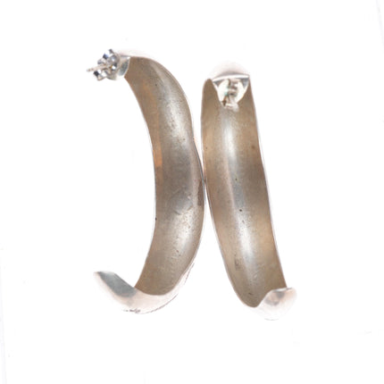 Vintage Navajo hand stamped sterling silver large hoop earrings