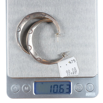 Vintage Navajo hand stamped sterling silver large hoop earrings