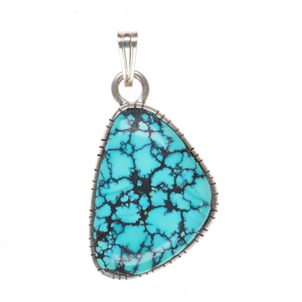 Daniel Benally Navajo sterling silver spiderweb turquoise necklace pendant