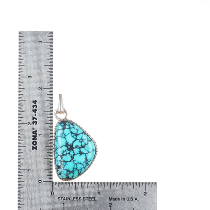 Daniel Benally Navajo sterling silver spiderweb turquoise necklace pendant
