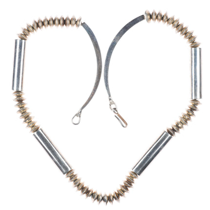 23" Vintage Navajo pearls sterling silver beaded tube necklace