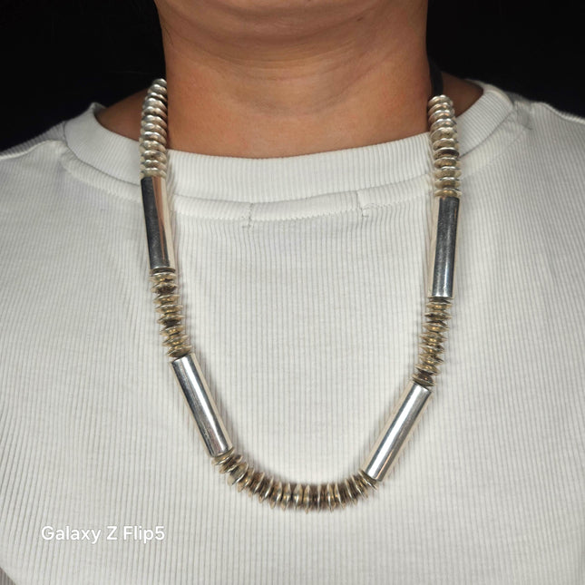 23" Vintage Navajo pearls sterling silver beaded tube necklace