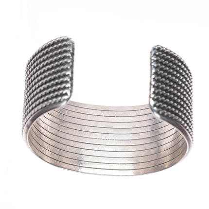 6.5" Vintage Navajo sterling silver twisted wire wide band cuff bracelet