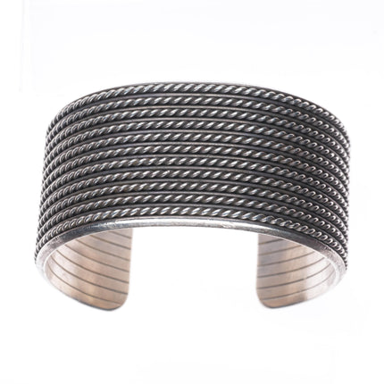 6.5" Vintage Navajo sterling silver twisted wire wide band cuff bracelet