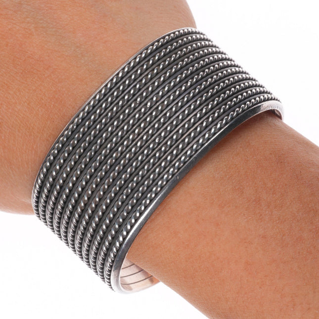6.5" Vintage Navajo sterling silver twisted wire wide band cuff bracelet