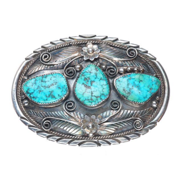 W Martin vintage Navajo sterling silver belt buckle with nice turquoise