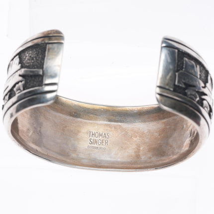 6.6" Vintage Tommy Singer Navajo sterling silver horses cuff bracelet