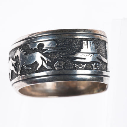 6.6" Vintage Tommy Singer Navajo sterling silver horses cuff bracelet