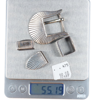 Vintage southwestern sterling silver 3/4" ranger belt buckle set