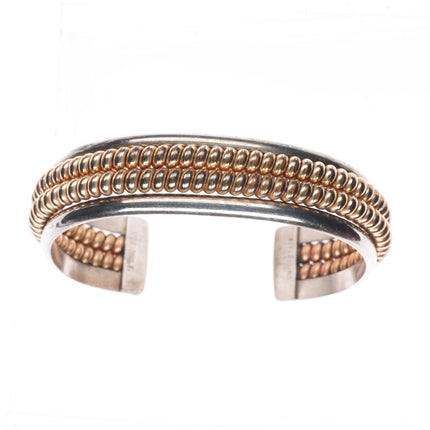 6.2" Tahe vintage Navajo sterling silver gold filled twisted wire cuff bracelet