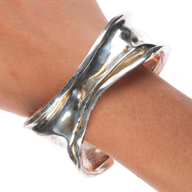 8.1" Vintage Modernist sterling silver freeform brutalist cuff bracelet