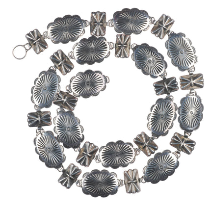 as is 31" vintage 1940's Navajo sterling silver stamped link hatband/concho belt