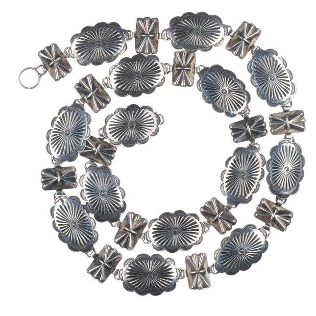 as is 31" vintage 1940's Navajo sterling silver stamped link hatband/concho belt