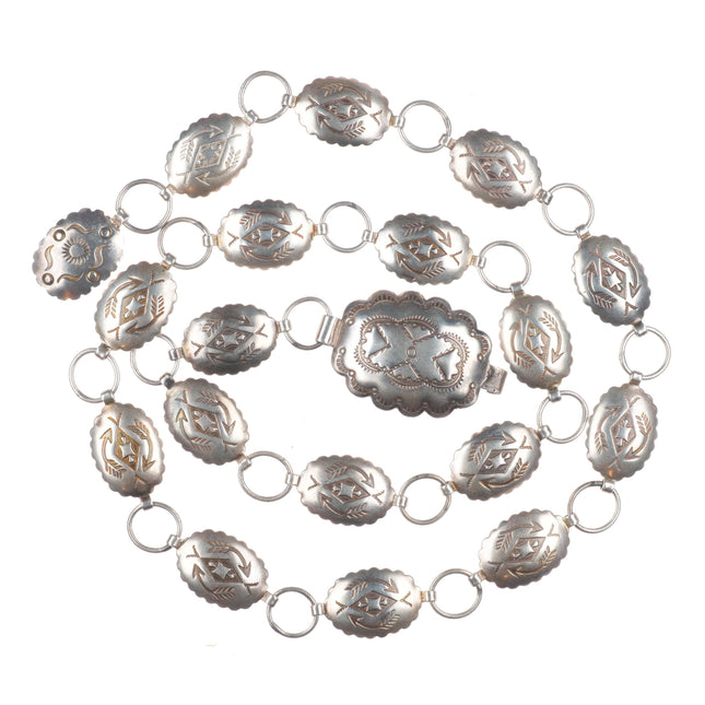 26" vintage 1940's Navajo sterling silver stamped link hatband/concho belt