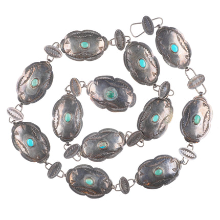 26.5" vintage 1940s Navajo sterling silver stamped turquoise hatband/concho belt