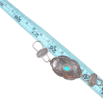 26.5" vintage 1940s Navajo sterling silver stamped turquoise hatband/concho belt
