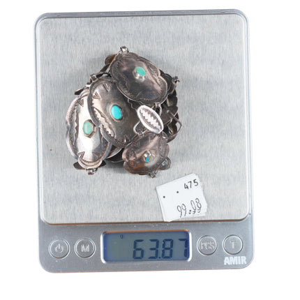 26.5" vintage 1940s Navajo sterling silver stamped turquoise hatband/concho belt