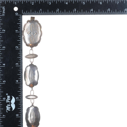 29.5" vintage 1940s Navajo sterling silver stamped link hatband/concho belt