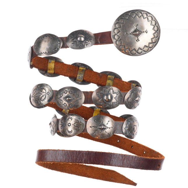 Vintage slim Navajo sterling silver hatband/concho belt 27"-37"