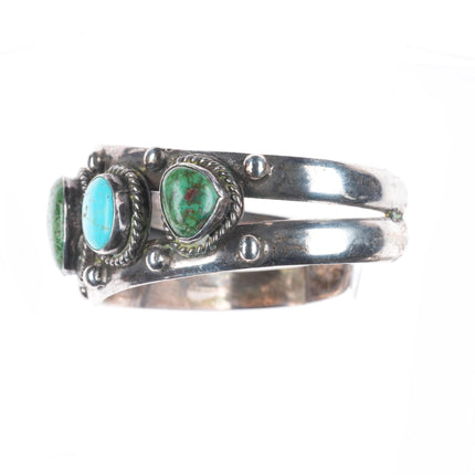 7" Vintage Navajo sterling silver turquoise graduated row cuff bracelet