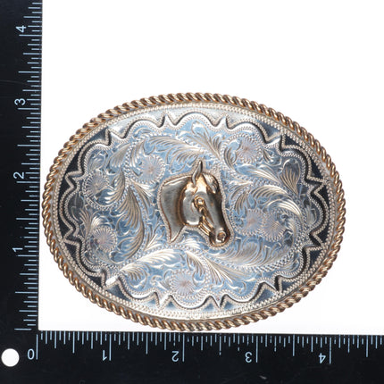 Vintage Sterling silver Kustom Kraft hand engraved horse head belt buckle