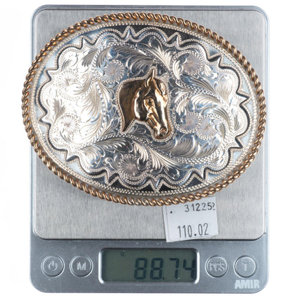 Vintage Sterling silver Kustom Kraft hand engraved horse head belt buckle