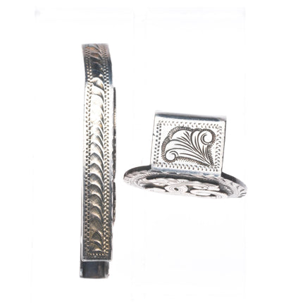 3/4" Dale Harris Santa Fe Hand Engraved sterling silver ranger belt buckle set