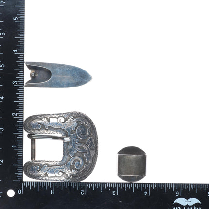 3/4" Dale Harris Santa Fe Hand Engraved sterling silver ranger belt buckle set