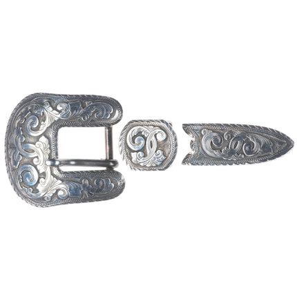 3/4" Dale Harris Santa Fe Hand Engraved sterling silver ranger belt buckle set