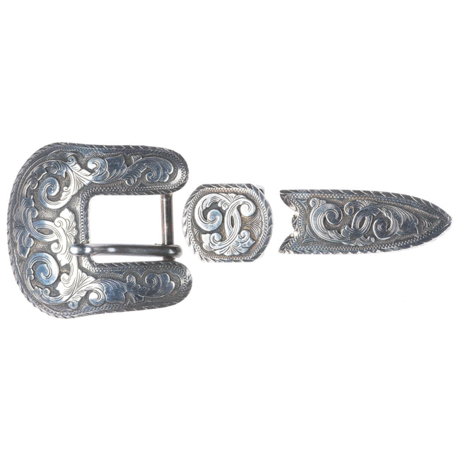 3/4" Dale Harris Santa Fe Hand Engraved sterling silver ranger belt buckle set