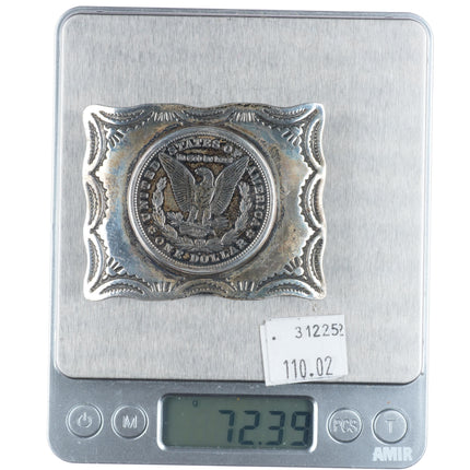 Vintage Southwestern sterling silver hand stamped US Dollar belt buckle