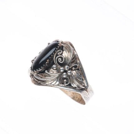 sz15+ Navajo vintage sterling silver onyx men's ring size 15