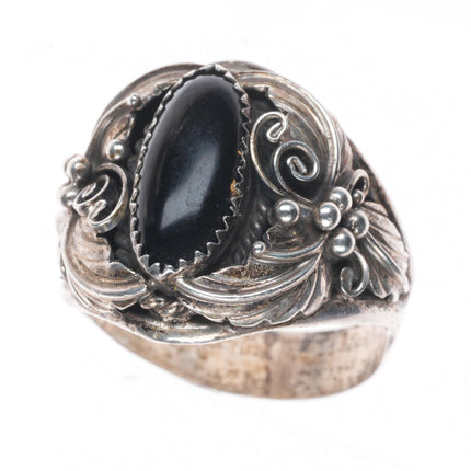 sz15+ Navajo vintage sterling silver onyx men's ring size 15