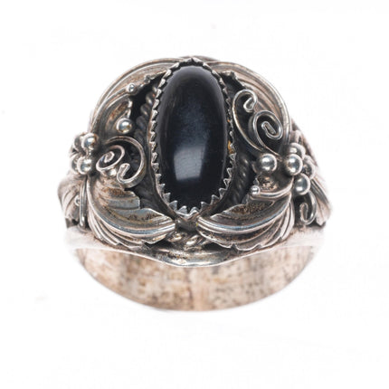 sz15+ Navajo vintage sterling silver onyx men's ring size 15
