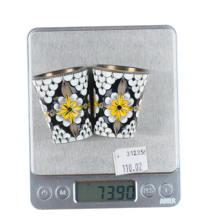 2 Russian gilt 916 silver enamel shot glasses/Vodka cups sterling