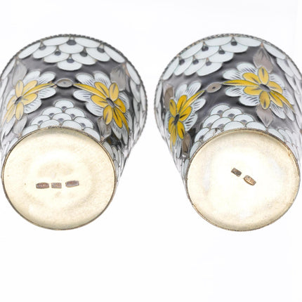 2 Russian gilt 916 silver enamel shot glasses/Vodka cups sterling